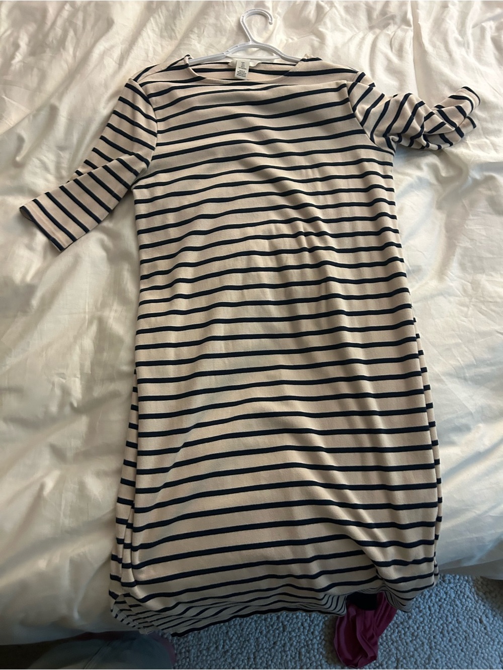 H&M Mama Nursing Calf Length Cotton Dress Navy Natural White Cream L